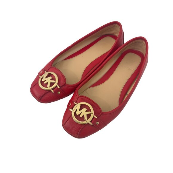 Michael Kors Women Red Leather Gold Logo Slip On Flats Shoes Size 6 - Picture 11 of 14